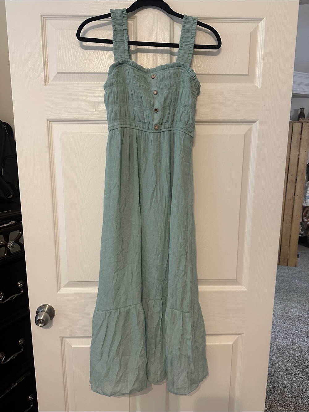 Blu Pepper Sage Green Button-Front Maxi Dress